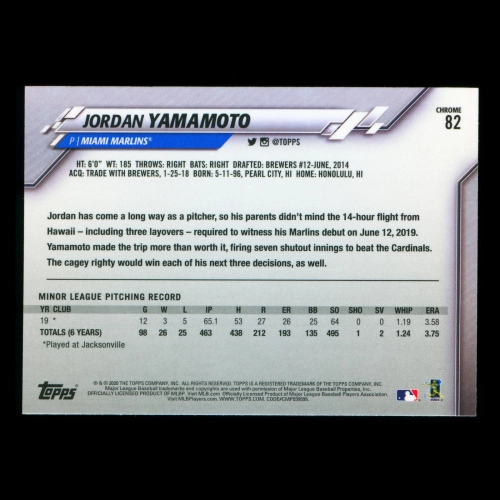 Jordan Yamamoto RC 2020 Topps Chrome Rookie Marlins