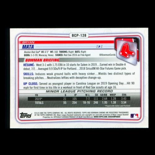 Bryan Mata 2020 Bowman Chrome Prospect Red Sox