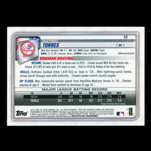 Gleyber Torres 2020 Bowman Chrome Yankees