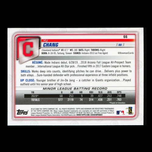 Yu Chang RC 2020 Bowman Rookie Indians