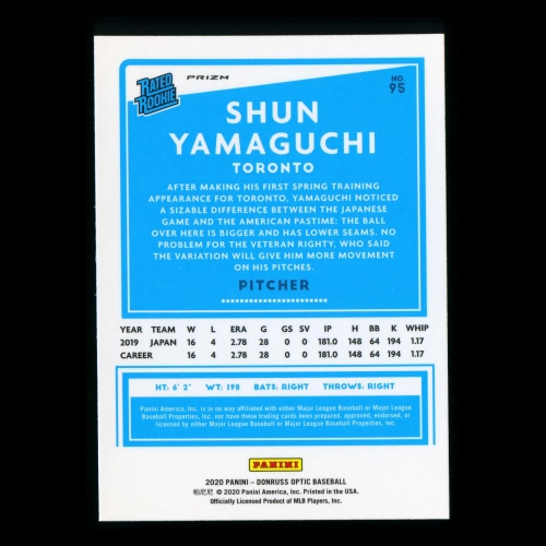 Shun Yamaguchi RR 2020 Optic Rated Rookie Holo Blue Jays