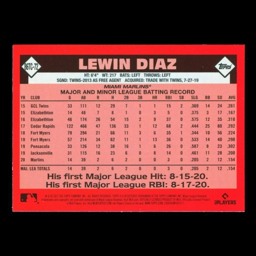 Lewin Diaz RC 2021 Topps Chrome 1986 Retro Rookie Marlins