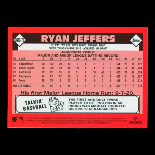 Ryan Jeffers RC 2021 Topps Chrome 1986 Retro Rookie Twins