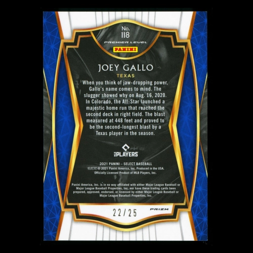 Joey Gallo 2021 Select Premier Level Cracked Ice Rangers 22/25