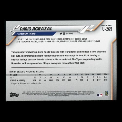 Dario Agrazal RC 2020 Topps Gold Foil Rookie Tigers