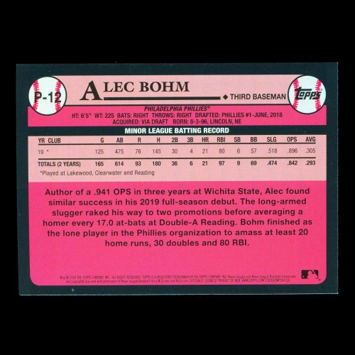 Alec Bohm 2020 Topps 1989 Retro #1 Prospect Phillies