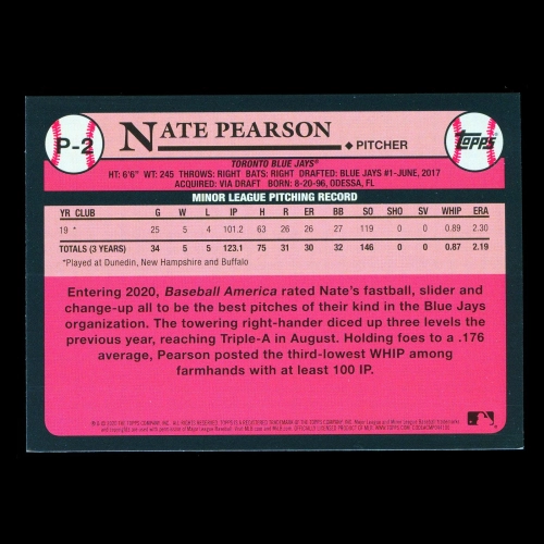 Nate Pearson 2020 Topps 1989 Retro #1 Prospect Blue Jays