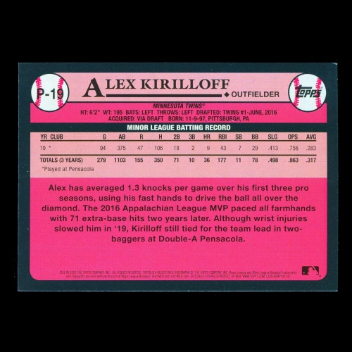 Alex Kirilloff 2020 Topps 1989 Retro #1 Prospect Twins