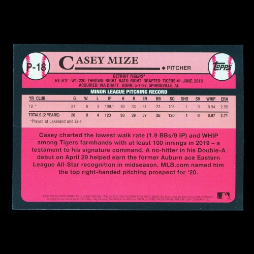 Casey Mize 2020 Topps 1989 Retro #1 Prospect Tigers
