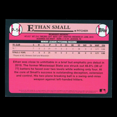 Ethan Small 2020 Topps 1989 Retro #1 Prospect Brewers