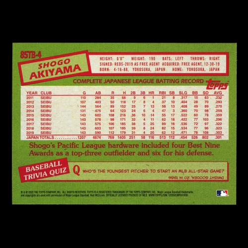 Shogo Akiyama RC 2020 Topps 1985 Retro Rookie Reds