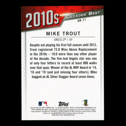 Mike Trout 2020 Topps Decades' Best Batters 2010 Angels