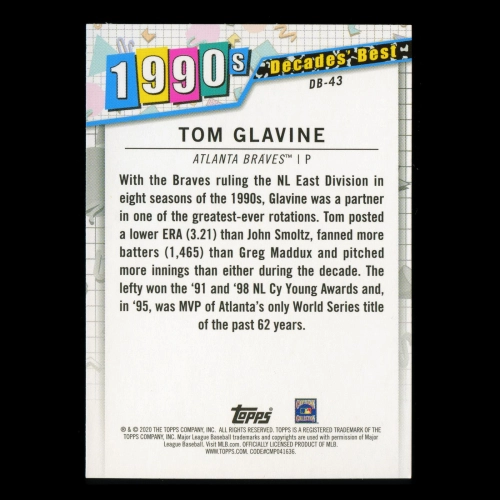 Tom Glavine 2020 Topps Decades' Best Pitchers 1990 Braves