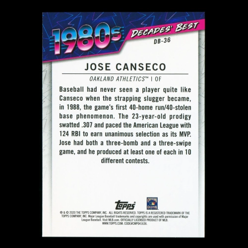 Jose Canseco 2020 Topps Decades' Best Award Winners 1980s Athletics