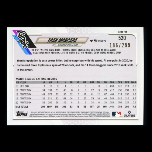 Yoan Moncada Topps 2021 Orange Foil White Sox
