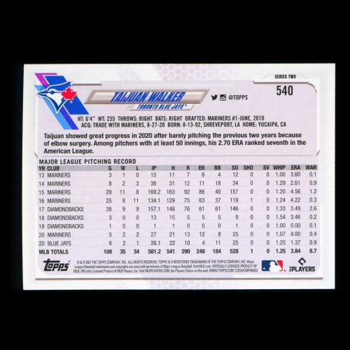 Taijuan Walker Topps 2021 Rainbow Foil Blue Jays