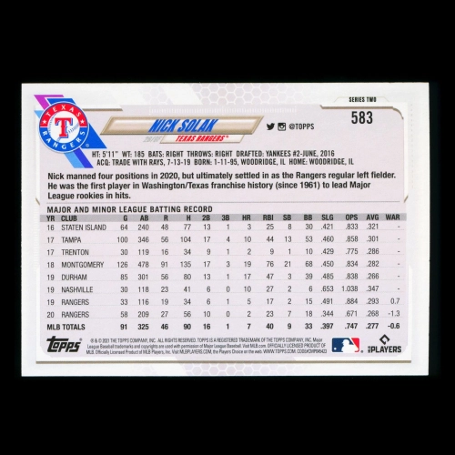 Nick Solak Topps 2021 Future Stars Gold Foil Rangers