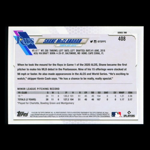 Shane McClanahan RC Topps 2021 Rookie Rays