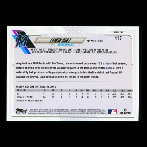 Lewin Diaz RC Topps 2021 Rookie Marlins