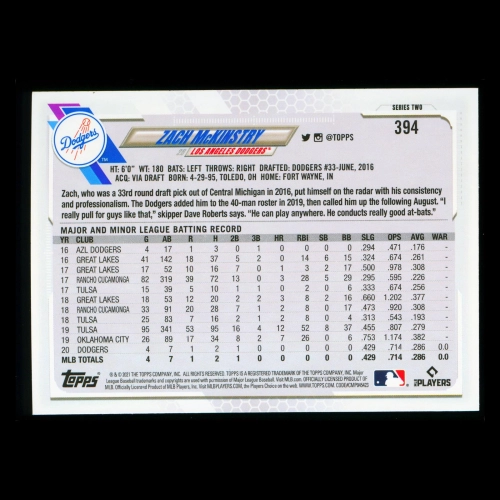 Zack McKinstry RC Topps 2021 Rookie Dodgers