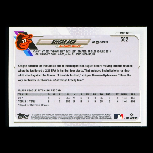 Keegan Akin RC Topps 2021 Rookie Orioles