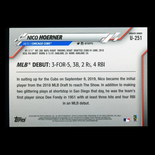 Nico Hoerner RC 2020 Topps Rookie Cubs