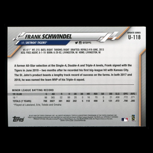 Frank Schwindel RC 2020 Topps Rookie Tigers
