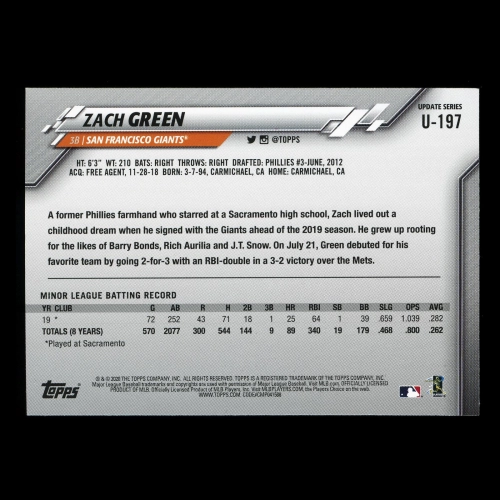 Zach Green RC 2020 Topps Rookie Giants