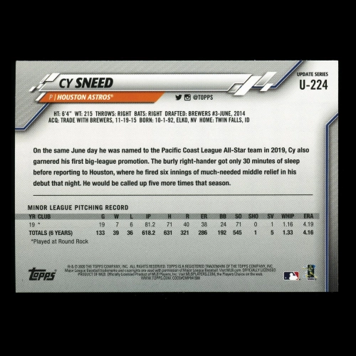 Cy Sneed RC 2020 Topps Rookie Astros