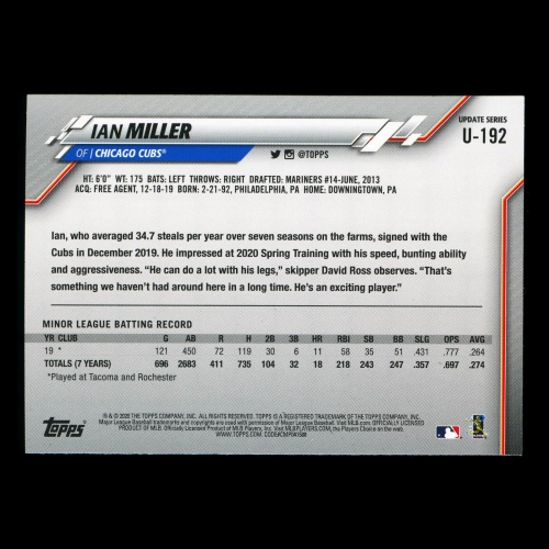 Ian Miller RC 2020 Topps Rookie Cubs