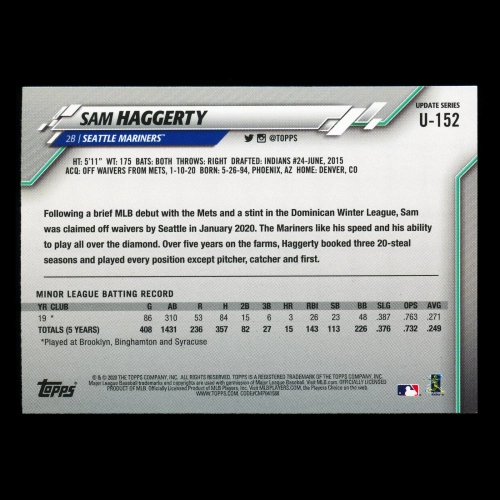 Sam Haggerty RC 2020 Topps Rookie Mariners