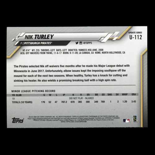 Nik Turley RC 2020 Topps Rookie Pirates