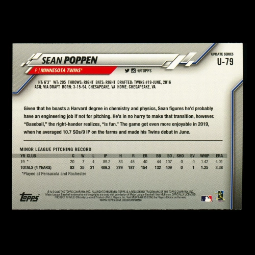 Sean Poppen RC 2020 Topps Rookie Twins