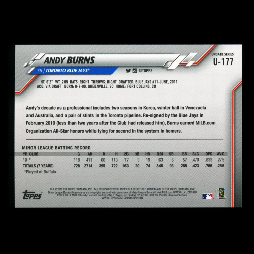 Andy Burns RC 2020 Topps Rookie Blue Jays