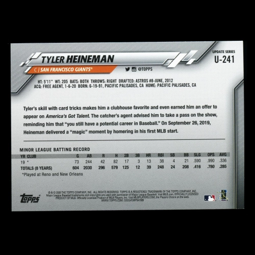 Tyler Heineman RC 2020 Topps Rookie Giants