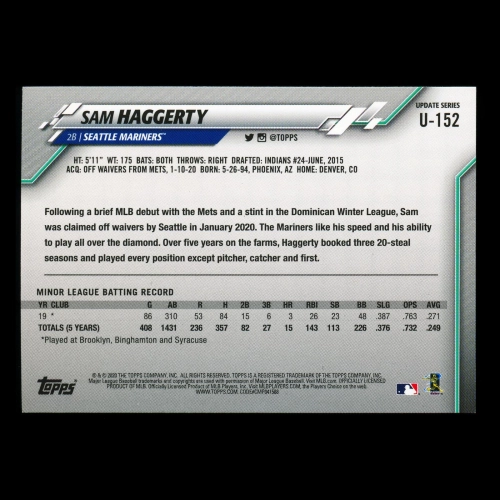 Sam Haggerty RC 2020 Topps Rookie Mariners