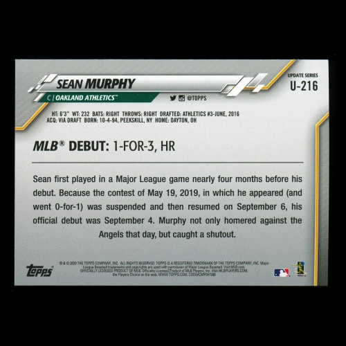 Sean Murphy RC 2020 Topps Rookie Athletics
