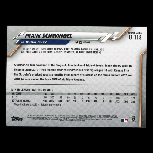 Frank Schwindel RC 2020 Topps Rookie Tigers