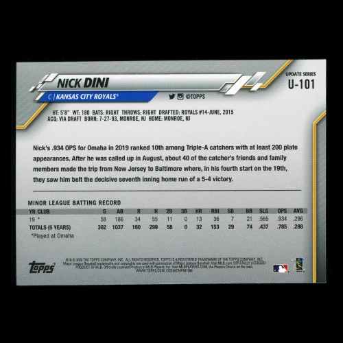 Nick Dini RC 2020 Topps Rookie Royals