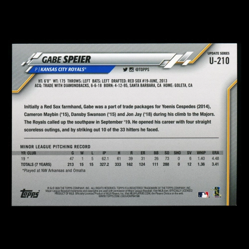 Gabe Speier RC 2020 Topps Rookie Royals