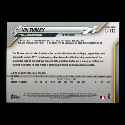 Nik Turley RC 2020 Topps Rookie Pirates