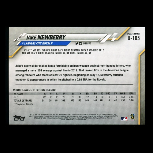 Jake Newberry RC 2020 Topps Rookie Royals