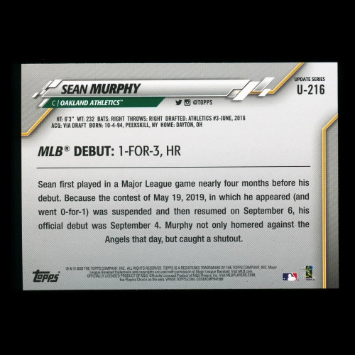 Sean Murphy RC 2020 Topps Rookie Athletics