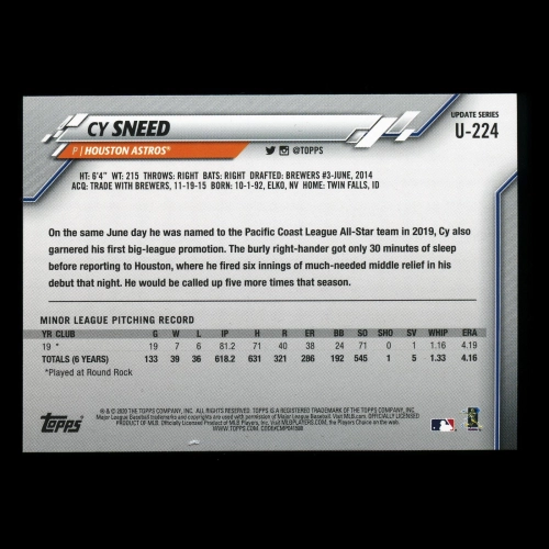 Cy Sneed RC 2020 Topps Rookie Astros