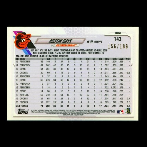 Austin Hays 2021 Topps Chrome Green Orioles 156/199
