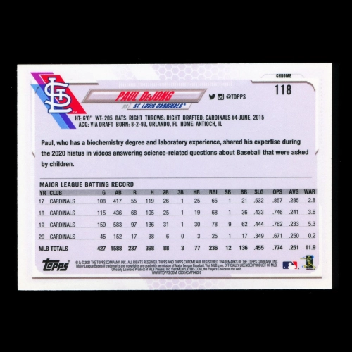 Paul Dejong 2021 Topps Chrome Hyper Cardinals
