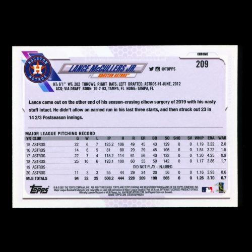 Lance McCullers Jr. 2021 Topps Chrome Hyper Astros
