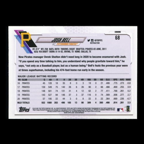 Josh Bell 2021 Topps Chrome Sepia Refractor Pirates