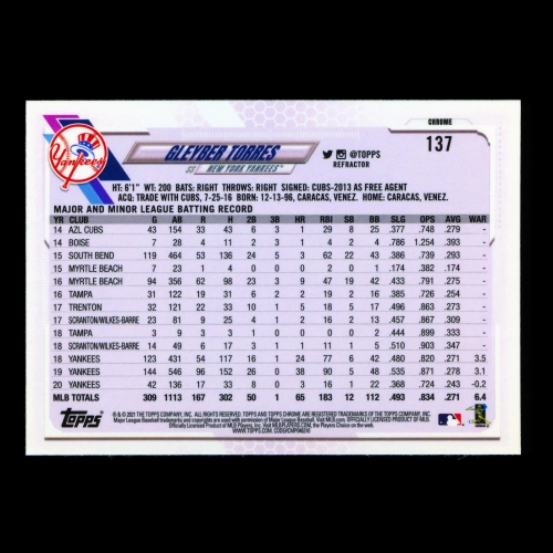 Gleyber Torres 2021 Topps Chrome Sepia Refractor Yankees
