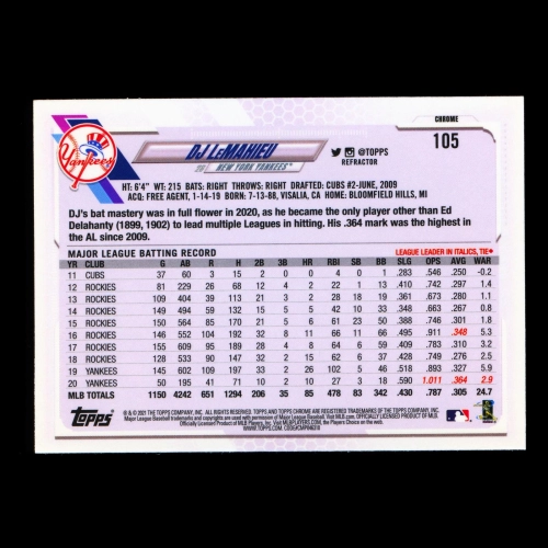 DJ LeMahieu 2021 Topps Chrome Sepia Refractor Yankees